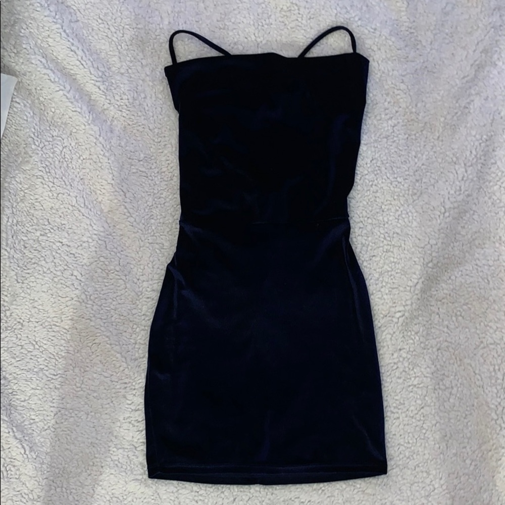 Small Navy Blue Velvet Tie Back Dress